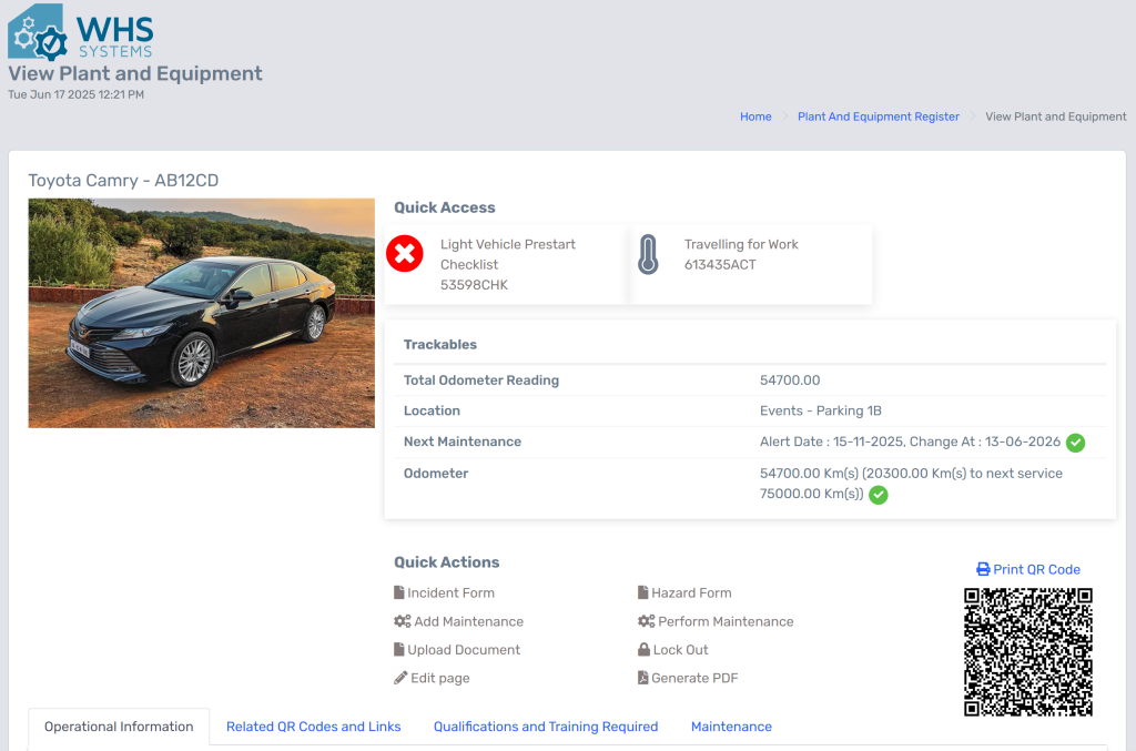 Plant and Equipment Screenshot